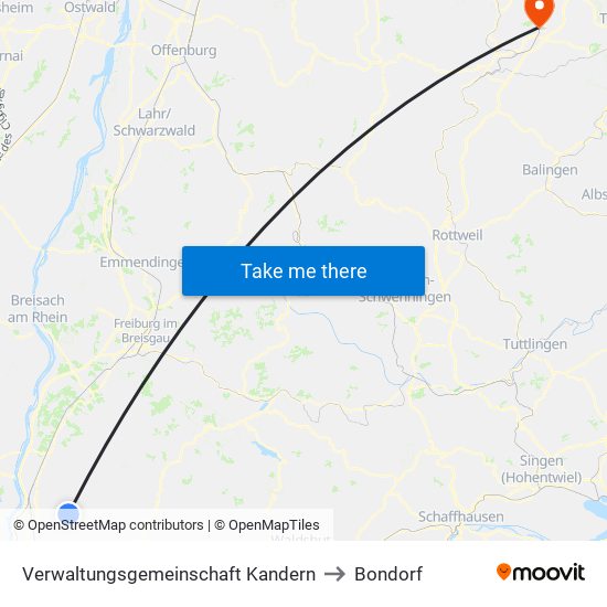 Verwaltungsgemeinschaft Kandern to Bondorf map