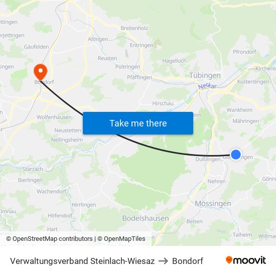 Verwaltungsverband Steinlach-Wiesaz to Bondorf map