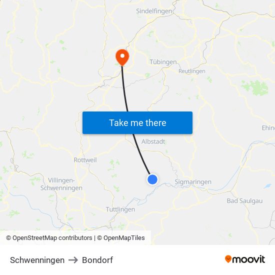 Schwenningen to Bondorf map