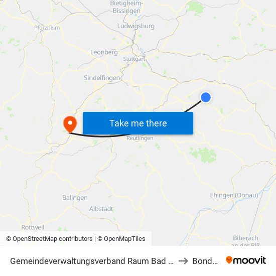 Gemeindeverwaltungsverband Raum Bad Boll to Bondorf map