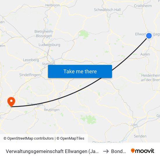 Verwaltungsgemeinschaft Ellwangen (Jagst) to Bondorf map