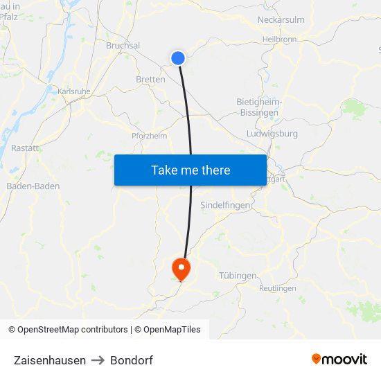 Zaisenhausen to Bondorf map