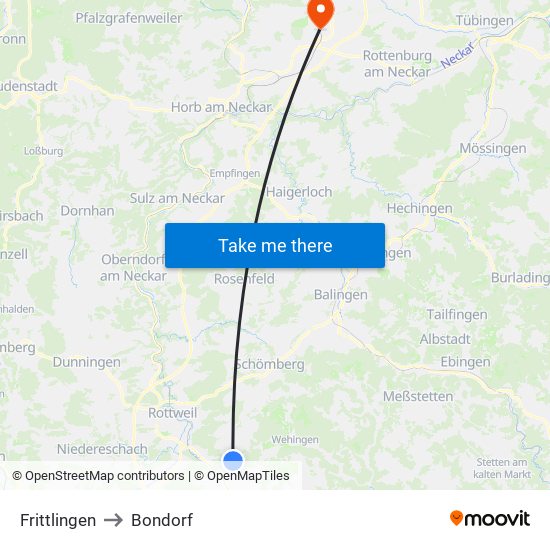 Frittlingen to Bondorf map