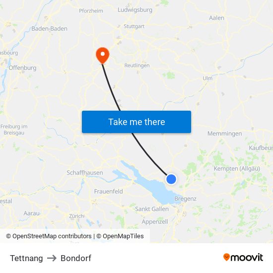 Tettnang to Bondorf map