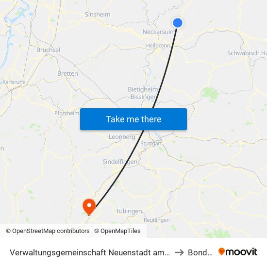 Verwaltungsgemeinschaft Neuenstadt am Kocher to Bondorf map