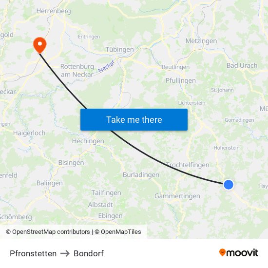 Pfronstetten to Bondorf map