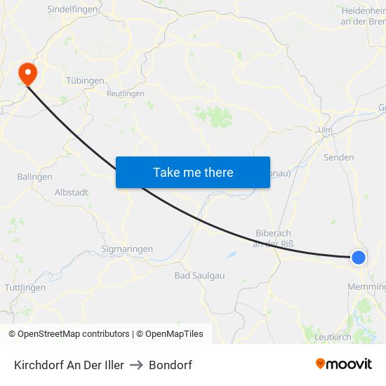Kirchdorf An Der Iller to Bondorf map