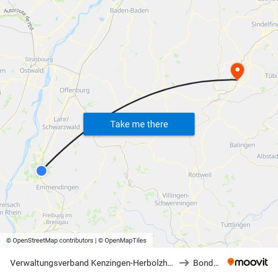 Verwaltungsverband Kenzingen-Herbolzheim to Bondorf map