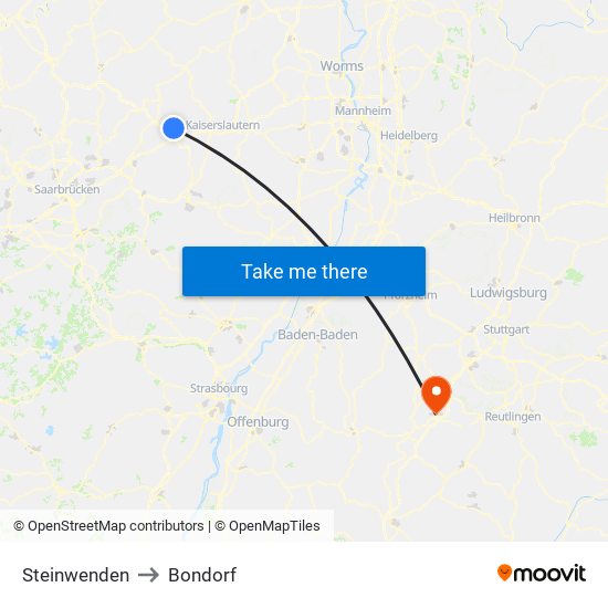Steinwenden to Bondorf map