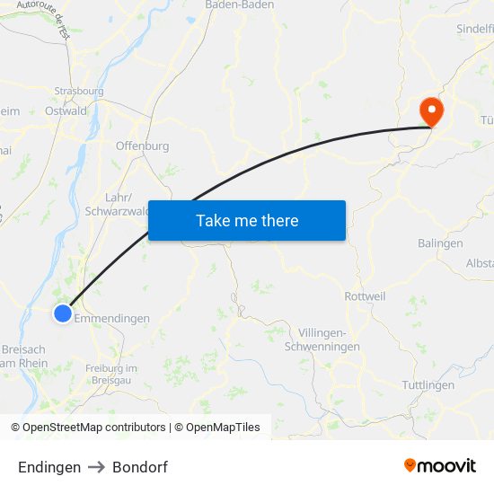 Endingen to Bondorf map