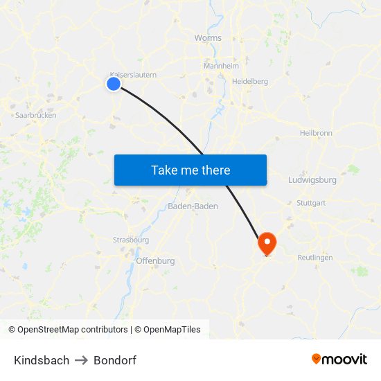 Kindsbach to Bondorf map