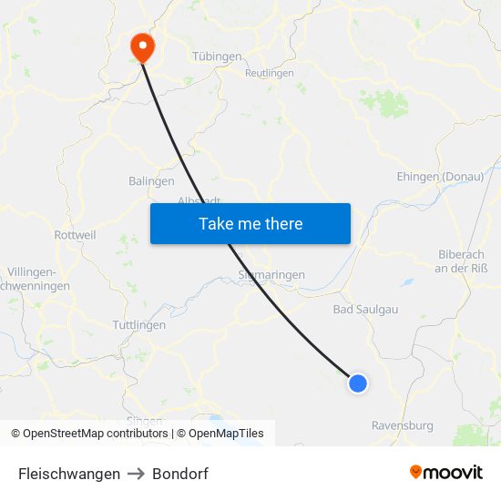 Fleischwangen to Bondorf map