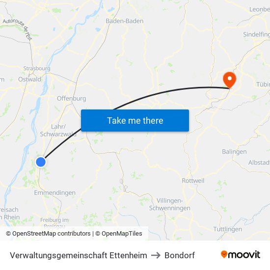 Verwaltungsgemeinschaft Ettenheim to Bondorf map