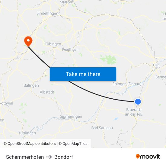 Schemmerhofen to Bondorf map