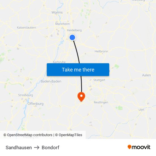 Sandhausen to Bondorf map