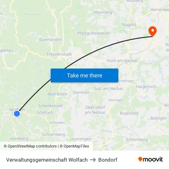 Verwaltungsgemeinschaft Wolfach to Bondorf map