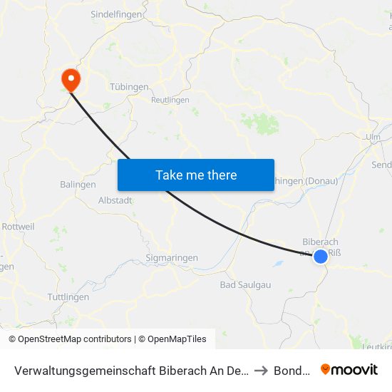 Verwaltungsgemeinschaft Biberach An Der Riß to Bondorf map