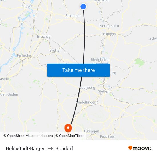 Helmstadt-Bargen to Bondorf map