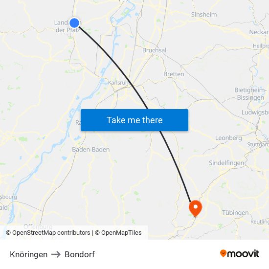 Knöringen to Bondorf map