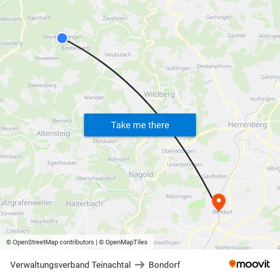 Verwaltungsverband Teinachtal to Bondorf map