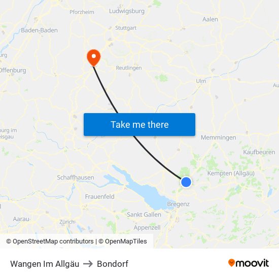 Wangen Im Allgäu to Bondorf map