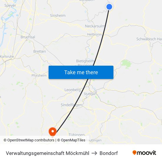 Verwaltungsgemeinschaft Möckmühl to Bondorf map