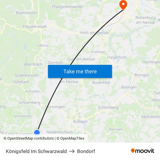 Königsfeld Im Schwarzwald to Bondorf map