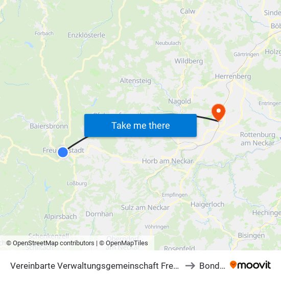 Vereinbarte Verwaltungsgemeinschaft Freudenstadt to Bondorf map