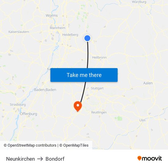 Neunkirchen to Bondorf map