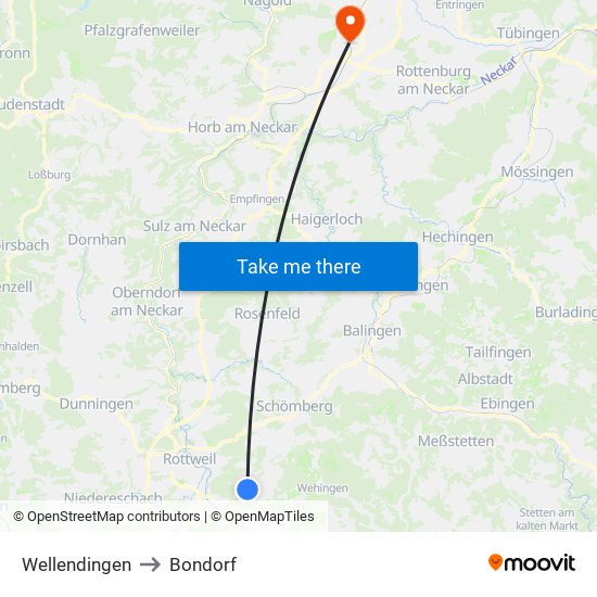 Wellendingen to Bondorf map