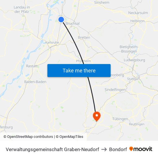 Verwaltungsgemeinschaft Graben-Neudorf to Bondorf map