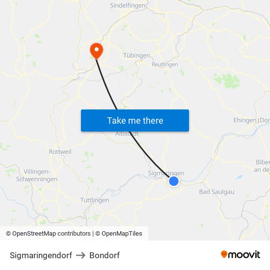 Sigmaringendorf to Bondorf map