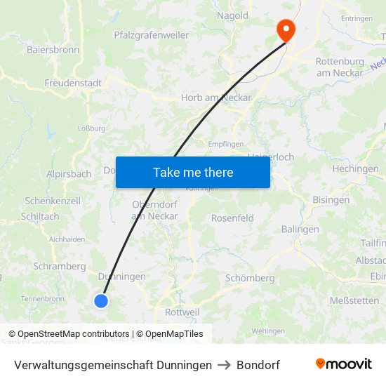 Verwaltungsgemeinschaft Dunningen to Bondorf map