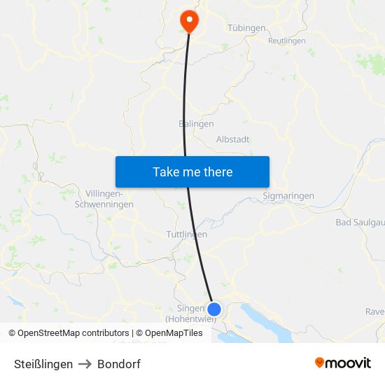 Steißlingen to Bondorf map