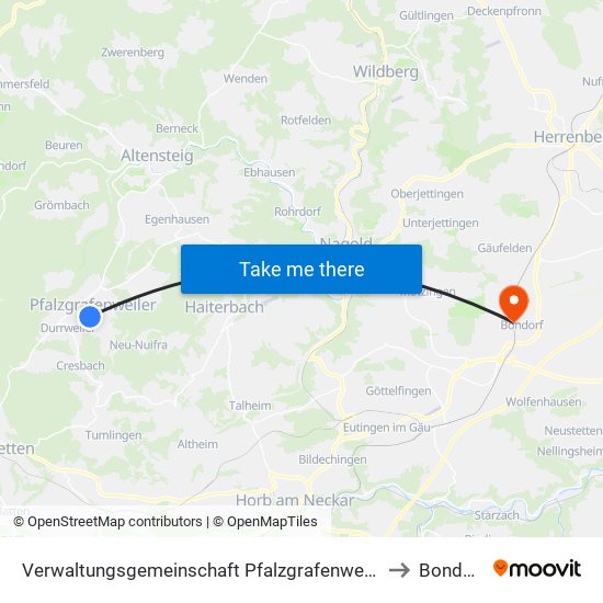 Verwaltungsgemeinschaft Pfalzgrafenweiler to Bondorf map