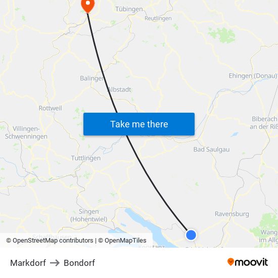 Markdorf to Bondorf map