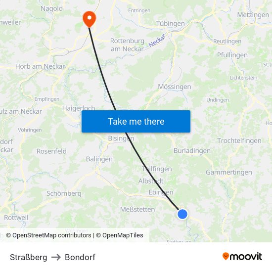Straßberg to Bondorf map