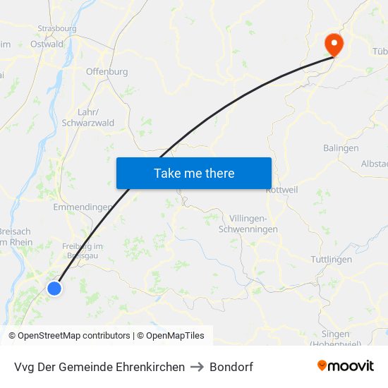 Vvg Der Gemeinde Ehrenkirchen to Bondorf map