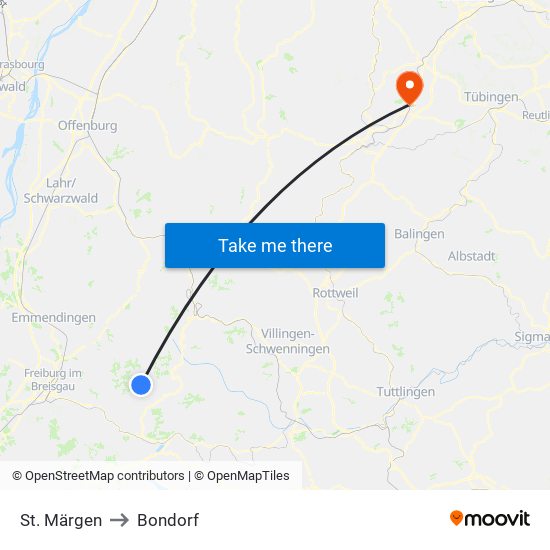 St. Märgen to Bondorf map