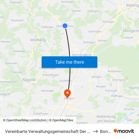 Vereinbarte Verwaltungsgemeinschaft Der Stadt Herrenberg to Bondorf map