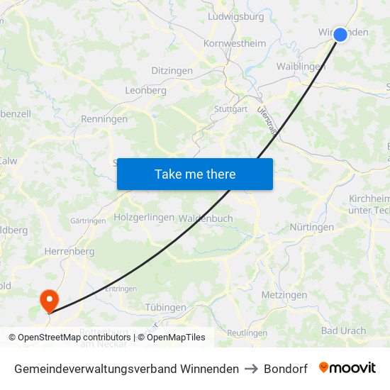 Gemeindeverwaltungsverband Winnenden to Bondorf map