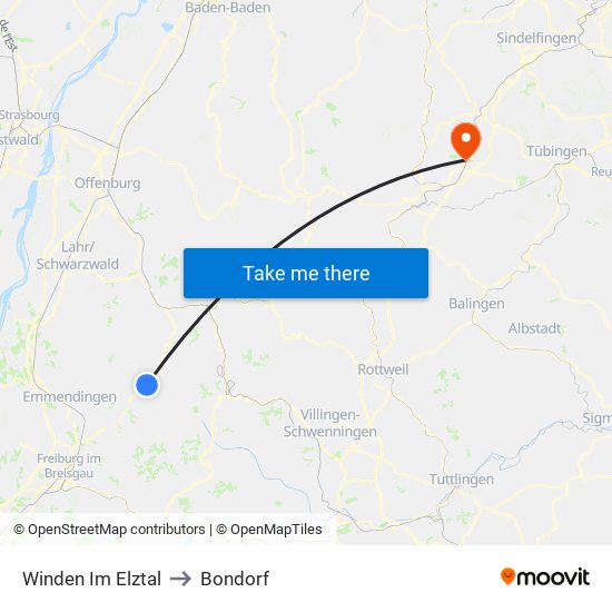 Winden Im Elztal to Bondorf map