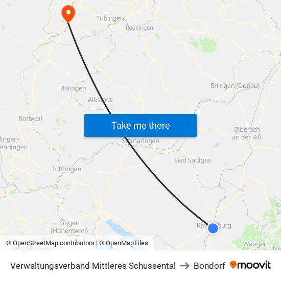 Verwaltungsverband Mittleres Schussental to Bondorf map