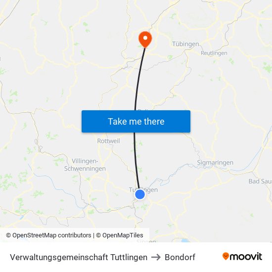 Verwaltungsgemeinschaft Tuttlingen to Bondorf map
