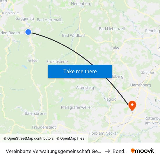 Vereinbarte Verwaltungsgemeinschaft Gernsbach to Bondorf map