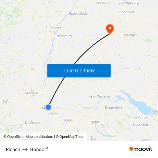 Riehen to Bondorf map