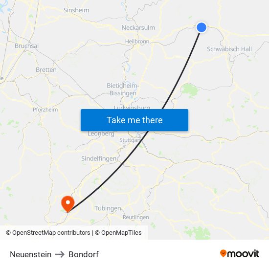 Neuenstein to Bondorf map