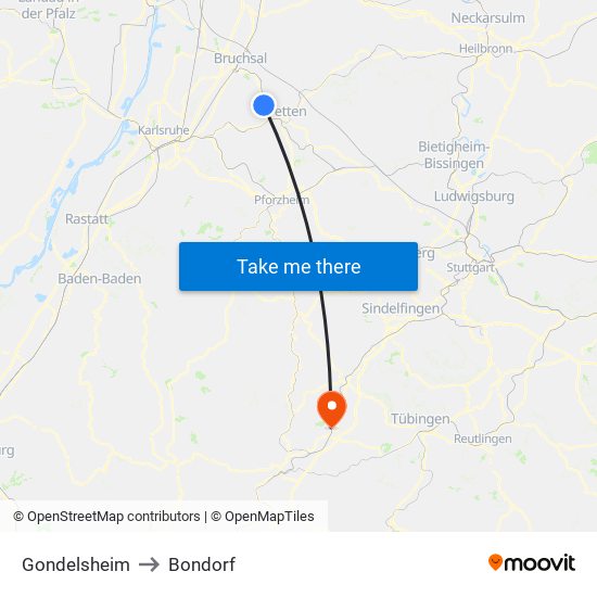 Gondelsheim to Bondorf map