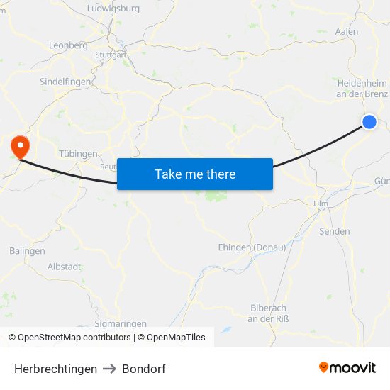 Herbrechtingen to Bondorf map