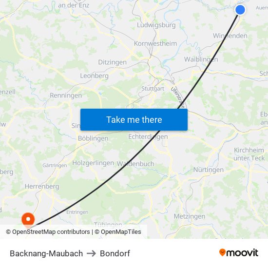 Backnang-Maubach to Bondorf map